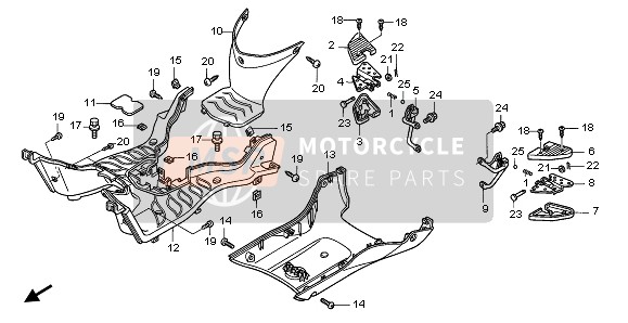 Honda SH125S 2008 Panel de piso & Paso del pasajero para un 2008 Honda SH125S